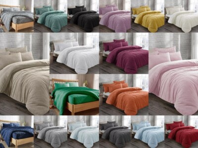 Neu Teddybär Fleece Bettbezug Spannbetttuch Kissenhülle Winter Warm Bettwäsche