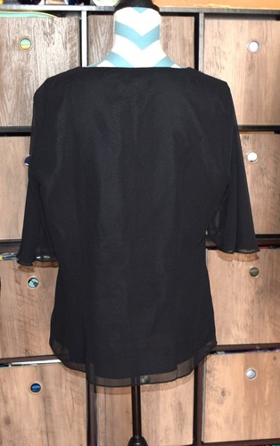 Blusa Nine & Company Mujer Talla 16 Negra Capas Manga Transparente Cuentas Cuello en V - Imagen 4 de 6