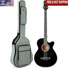 Acoustic Electric Bass Guitar - Full Size, 4 String, Fretted Bass Guitar - Black