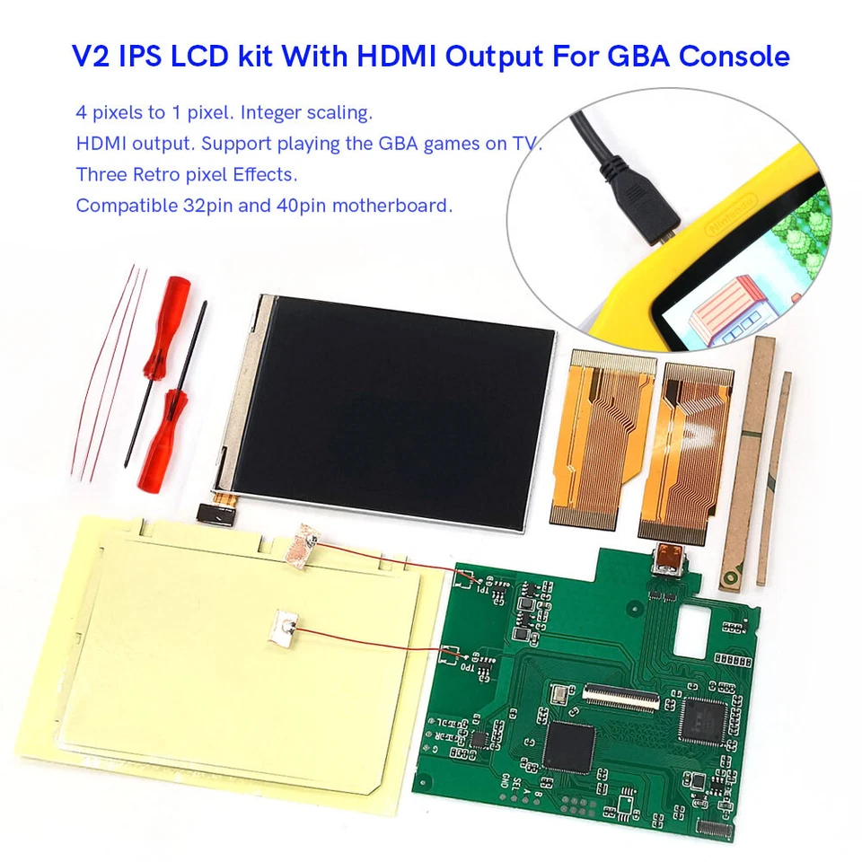 GBA V2 IPS Backlight LCD HDMI-Compatible Output Retro Pixel Kit+Colorful Buttons - Image 2 of 4