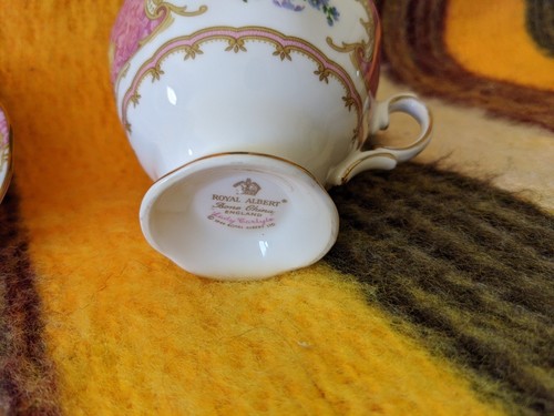 Royal Albert Lady Carlyle Bone China Footed White Pink Tea Cup Saucer - Picture 4 of 9