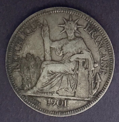 1901 French Indo China Silver Piastre - VF/XF -- Ships Free