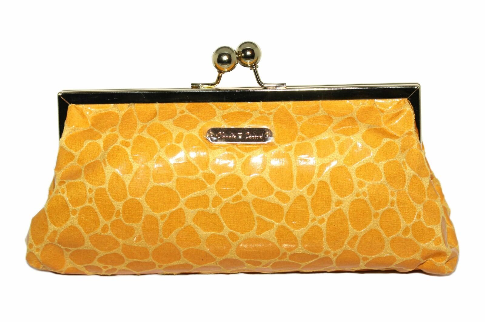 Claudia Canova Womens Golden Yellow Faux Snakeskin Clutch Bag Purse