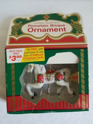 VTG CAROUSEL HORSE ORNAMENT WHITE BISQUE Hallmark CHRISTMAS TREE New - Picture 4 of 5