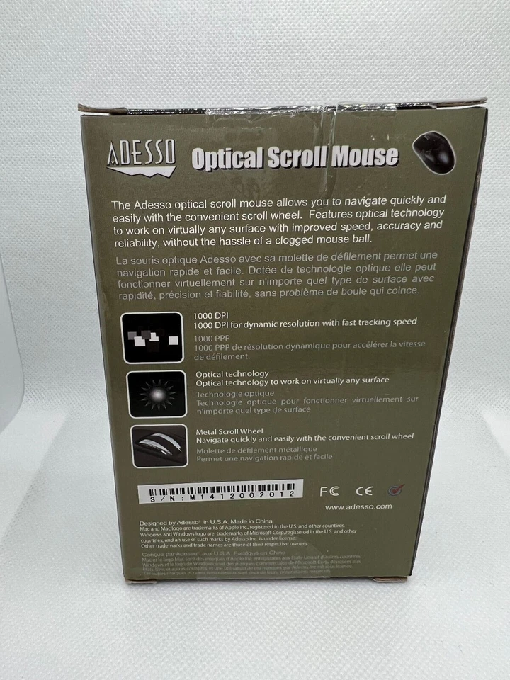 Adesso HC-3003PS Black 3-Button Optical Scrolling PS/2 PC Computer Mouse NIB - Image 3 of 4