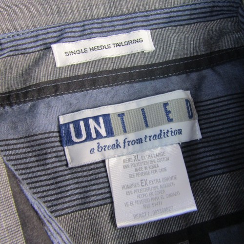 Vintage Untied Single Needle Tailoring Striped Shirt Men's Size XL Blue 90s - Picture 3 of 8