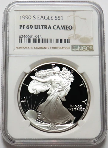 1990 S AMERICAN SILVER EAGLE PROOF $1 DOLLAR COIN NGC PF 69 UC