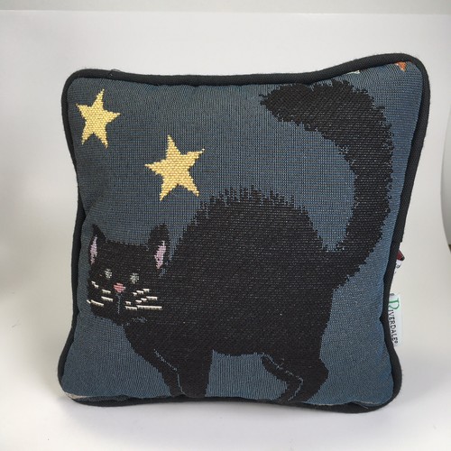 Riverdale Pillows Black Halloween Cat Stars Blue Small 8”x8” Made In USA