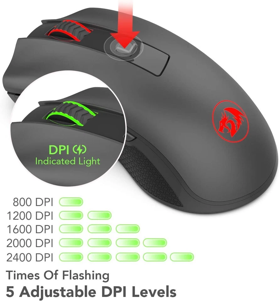 REDRAGON M652 Optical 2.4G Wireless Mouse with USB Receiver, 5 Adjustable DPI - Image 4 of 4