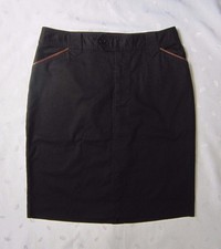 NWOT RALPH LAUREN PETITE LEATHER TRIM KNEE LENGTH BLACK COTTON SKIRT  SIZE 10P