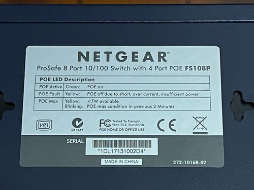 NetGear ProSafe 8 Port Switch with POE, Model FS108P, with power adapter - Picture 3 of 3