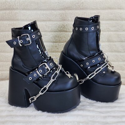 Camel 205 Chain & Padlock Platform Goth Ankle Boots Front Zipper
