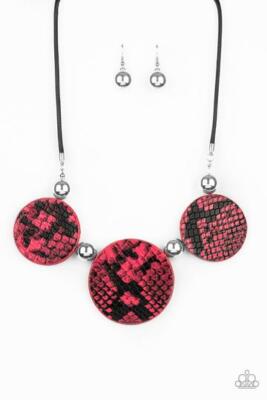 Paparazzi Viper Pit Pink Python Leather Necklace Earrings