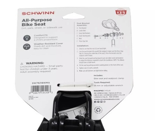 Seggiolino bicicletta Schwinn Spree per bambini, imbottitura in morbida schiuma, SW78218WMA, nuovo!! - Foto 3 di 3