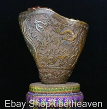 6" Old Chinese Shoushan Stone Carving Dragon Beast Brush Pot Seal Stamp