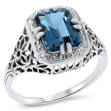 GENUINE LONDON BLUE TOPAZ 925 STERLING SILVER CLASSIC ART DECO STYLE RING  709X