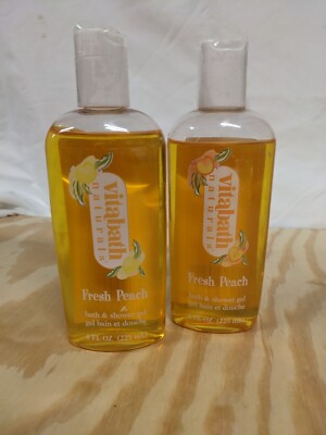RARE 2x Vintage Vitabath Naturals Fresh Peach Body Wash Shower Gel, 8oz