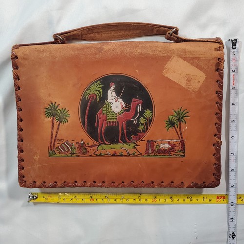 Vintage leather handbag handtooled Stamped 1960s Man Purse Messenger Tote Africa