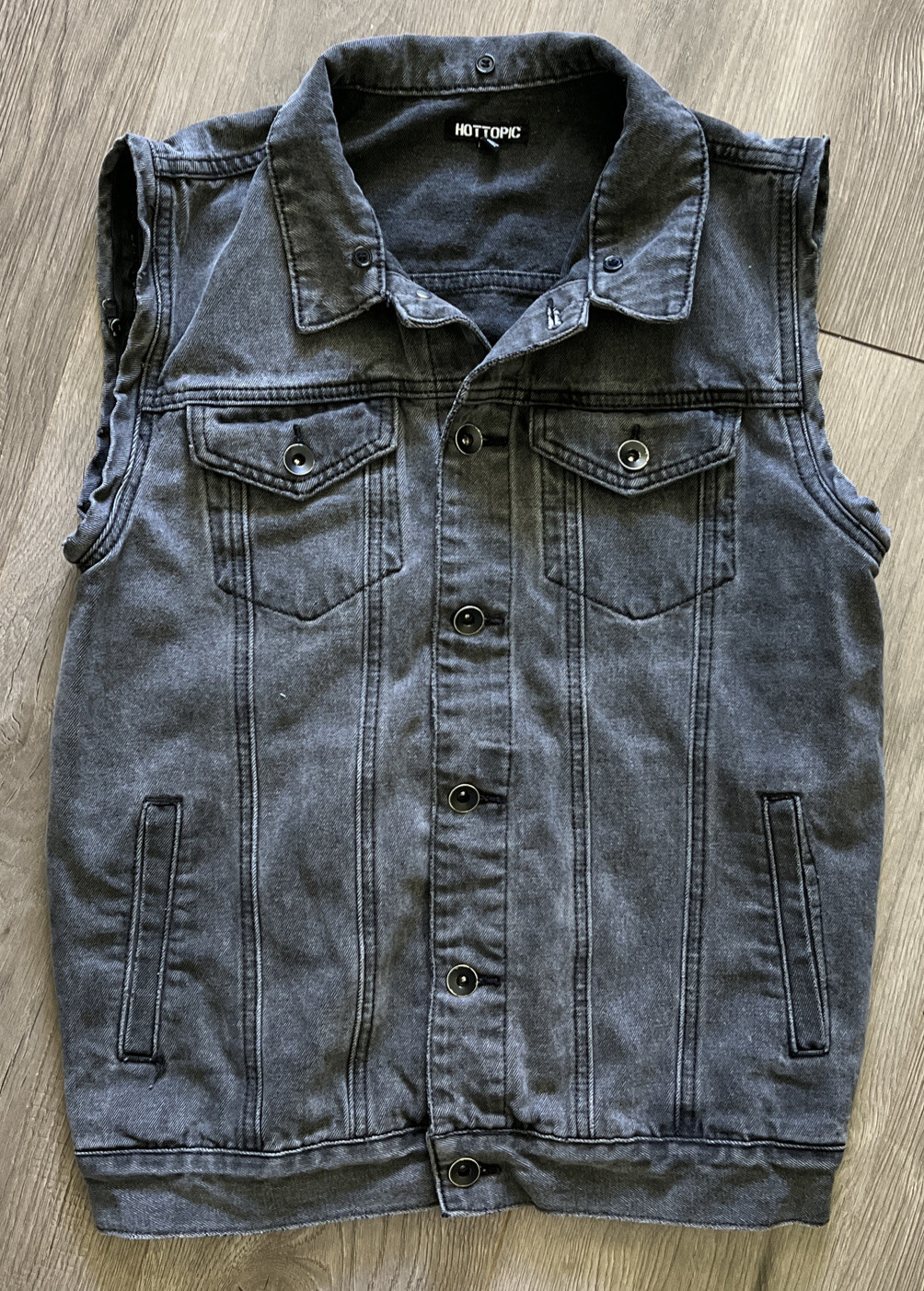 Hot Topic Rude Faded Black Denim Vest 