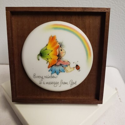 Vintage Hallmark Ceramic Wood Plaque EVERY RAINBOW IS A MESSAGE FROM GOD NLQ3009