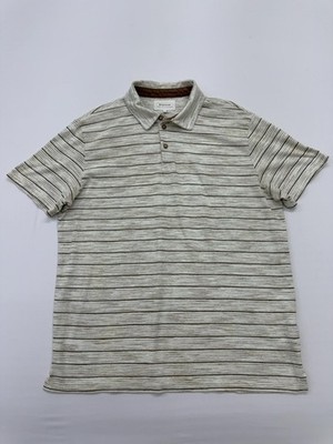 Tom Tailor Men Beige Striped Polo Shirt Button Front Size L Regular Jersey