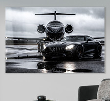 MERCEDES Auto, Privatflugzeug Kunst, Wandbild Acrylglas, Leinwand, Poster Deko