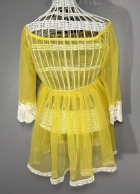 Vintage 1960s Mini Babydoll Peignoir Lingerie Top Lace Trim Medium BELLE SMITH