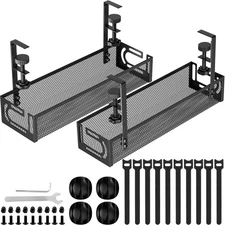 Cable Management, 2 Pack Cable Management Under Desk No Drill, Metal Cord Org...