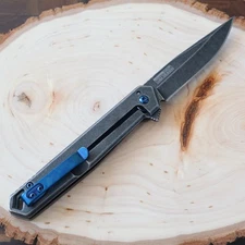 8” Pocket Knife Slim CEO Spring Assist Grey Blue