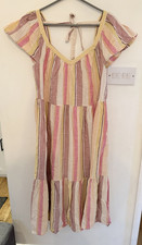 Papaya Striped Midi Dress Multicolour Size 16 Flutter Sleeve Tie V-Neck