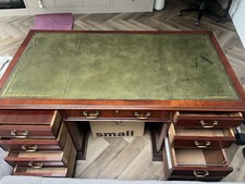 Victorian Twin Pedestal Desk Panelled Mahogany Green Leather - Must go!