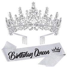 Silver Crystal Birthday Queen Tiara Crowns for Women Girls Birthday Queen Headba