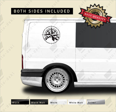 Passend für Ford Transit Mk6 Mk7 - 2x GROSSE Kompass Mountain Camper Wohnmobil Aufkleber