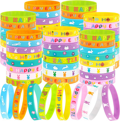 74Pcs Easter Basket Stuffers Wristbands for Kids, Egg Fillers Bulk , Rubber Wris