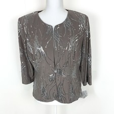 NWT Alex Evenings Women 12 Jacket 3/4 Sleeve Sequins Button Shoulder Pads