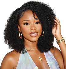 Half Wig 3 In 1 Human Hair Curly Glueless Seamless Flip Over withDrawstring 180 