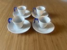 Set of 4 Guzzini Espresso Cups & Saucers/ White Ceramic & Blue Acrylic Handles