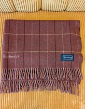 Vintage BURBERRY Plaid Knit Fringe Scarf Wrap Brown