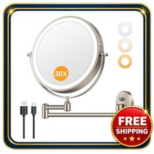Wall Mounted Makeup Mirror 8 Inch 30X Magnification Rechargeable LED Light