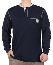 FR Shirts for Men CAT2 5.5oz Navy Henley Shirts Flame Resistant Fire Retardan...