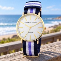 Leonardo Verrelli Unisex Uhr Gold Nylon Blau Weiß Lila Analog Quarz 40 Mm Damen