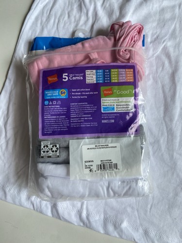 Hanes Girl’s L Large Camis Tank Tops 5-Pack White Gray Pink Tagless New Open - Picture 4 of 4