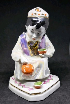 RUSSIAN DULEVO Porcelain Figurine - Uzbek Girl with Tea pot with a defect!! 