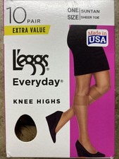 L'eggs Everyday Knee Highs One Size SUNTAN Sheer Toe 10 PAIRS