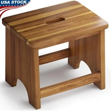 Acacia Wood Step Stool Heavy Duty Non-Slip Multifunctional Handle Compact Design