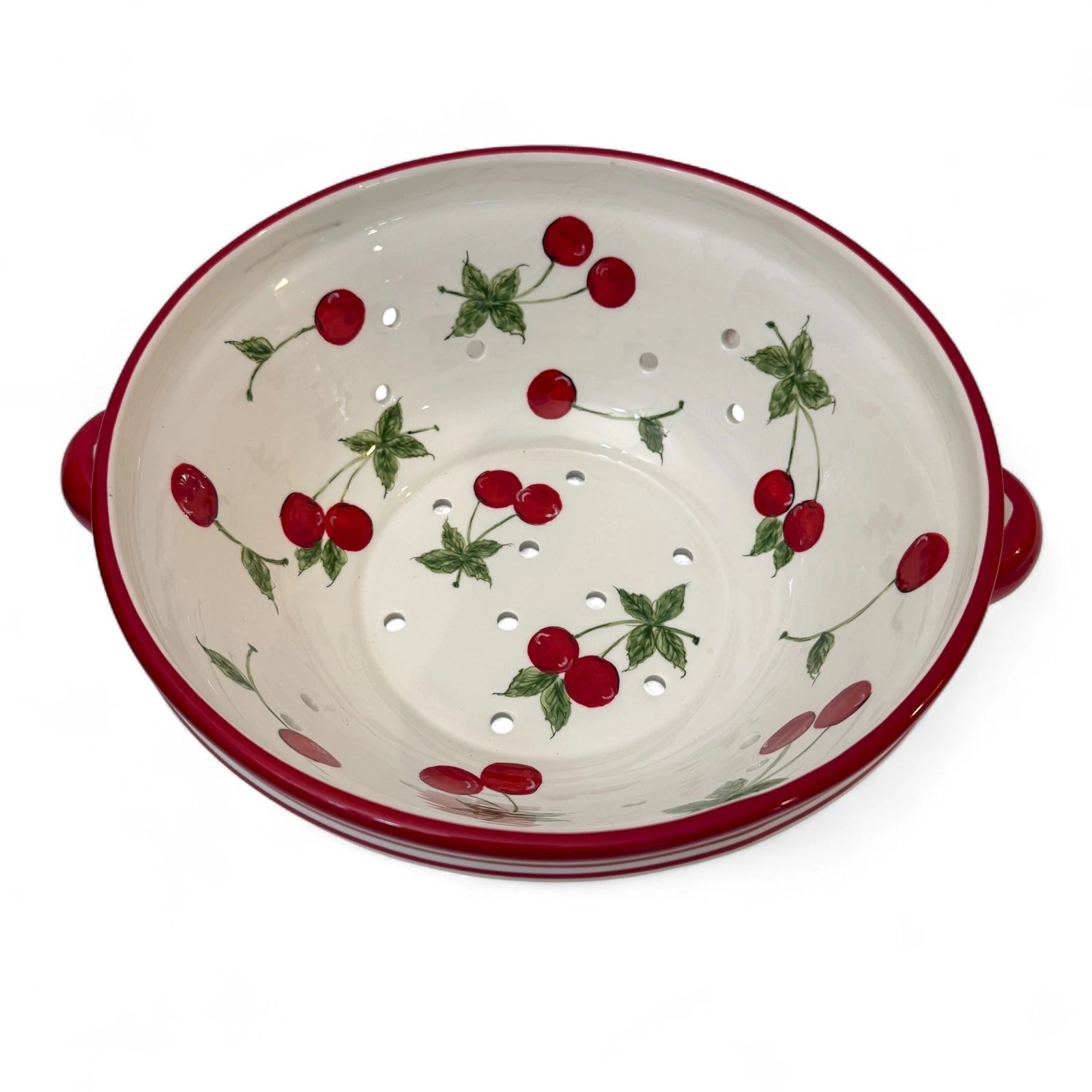 HOME Ceramic Cherry Colander Red Rim Handles Vintage Farmhouse Kitchen Decor
Opens in a new window o