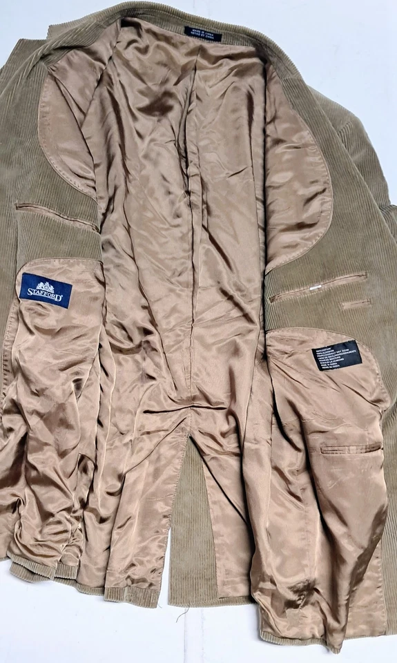 Abrigo deportivo Stafford para hombre 46R marrón pana blazer chaqueta clásica Foto 4 de 4