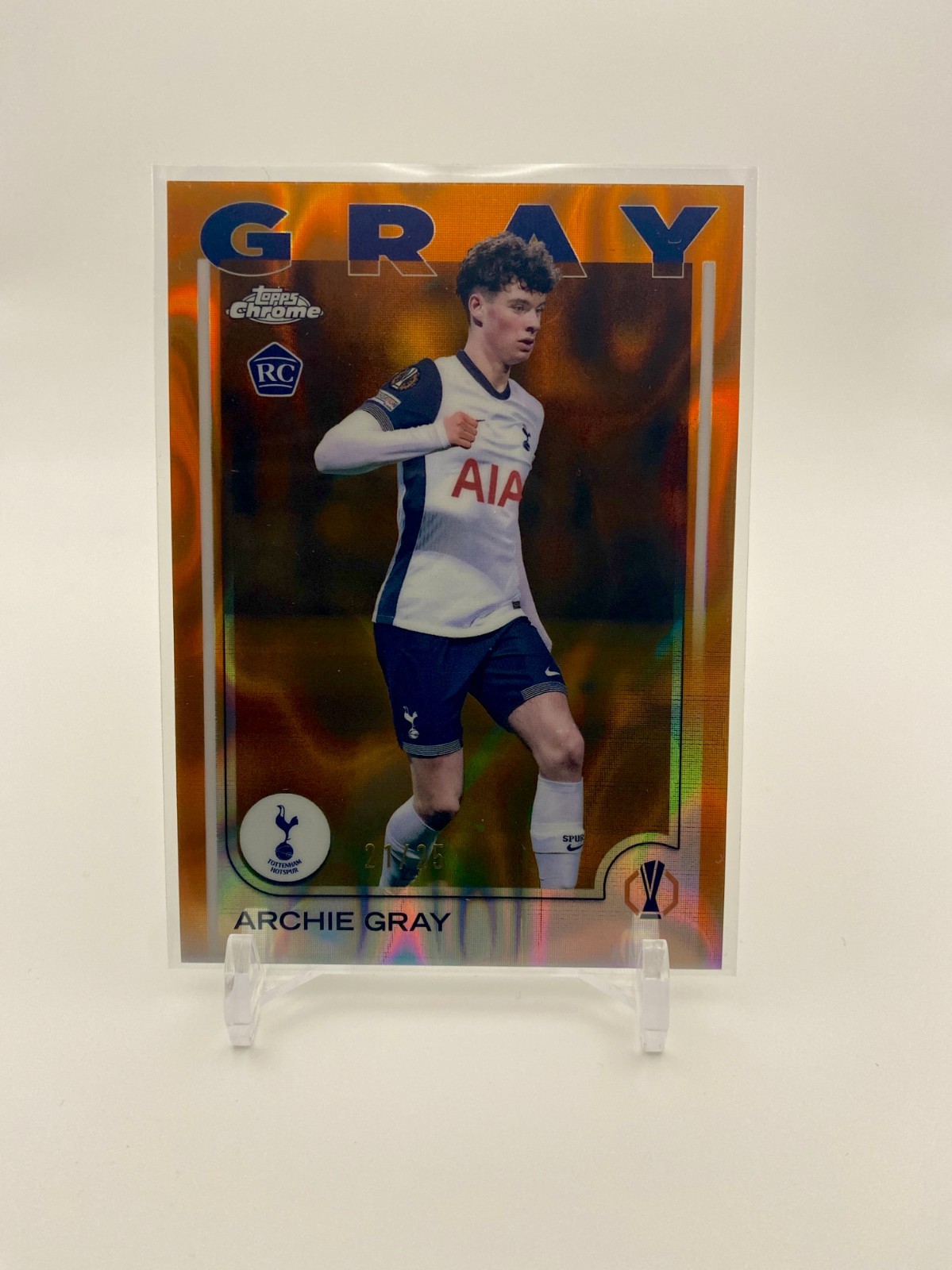 2024-25 Topps Chrome UCC Archie Gray RC Orange Lava /25 #170 Tottenham Hotspur