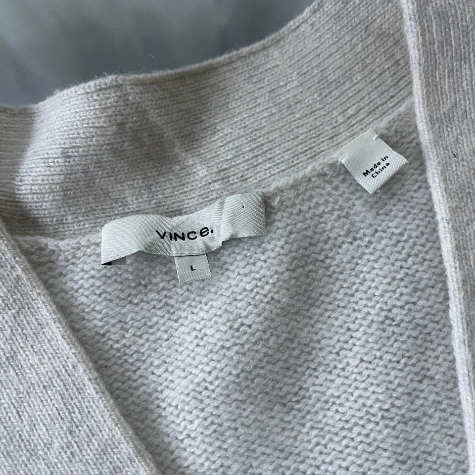 Cárdigan VINCE 100 % cachemir cuello en V botón encogido delantero talla grande marfil dinero Foto 3 de 4