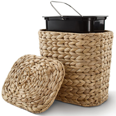 2 Gallons Wicker Waste Basket with Lid - Large Wicker Trash Can for Office - Was